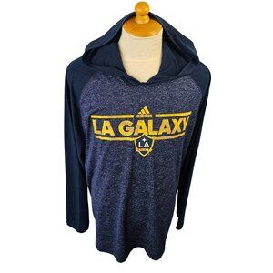Adidas 2016 LA Galaxy Long Slv Hooded Tee Mens XL Lightweight Blue Poly Knit